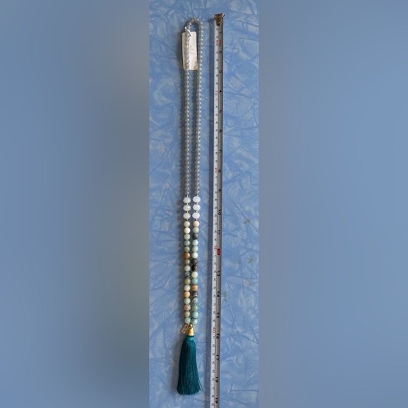 Gemstone and teal tassel statement necklace - Picture 5 of 5